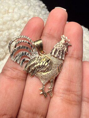 14K Tri Color Gold Rooster Pendant